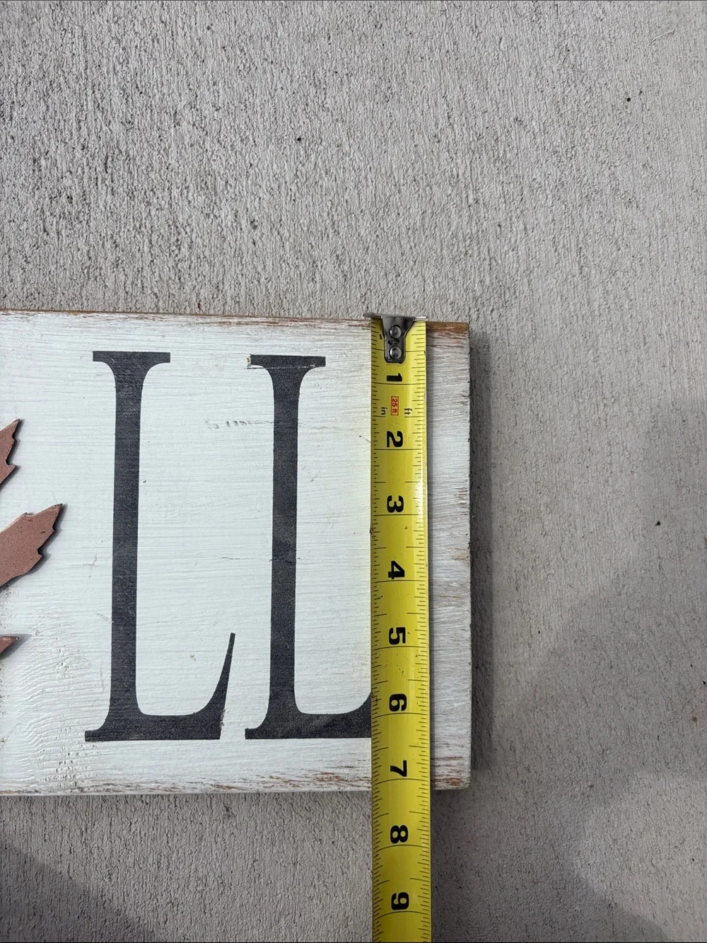 Rustic White Wood FALL Wall Sign with Brown Leaf Accent